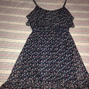 Navy Floral Dress with Ruffle Detail